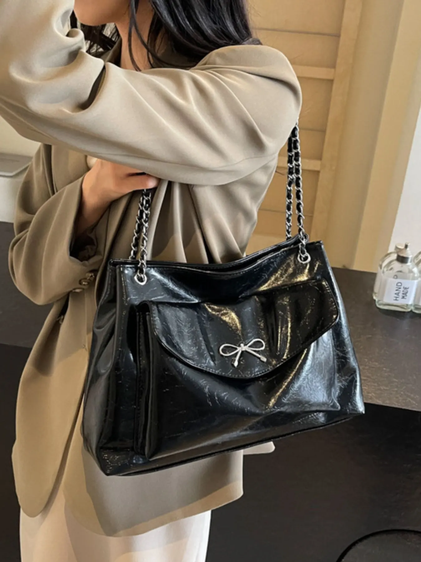 Bow PU Leather Shoulder Bag