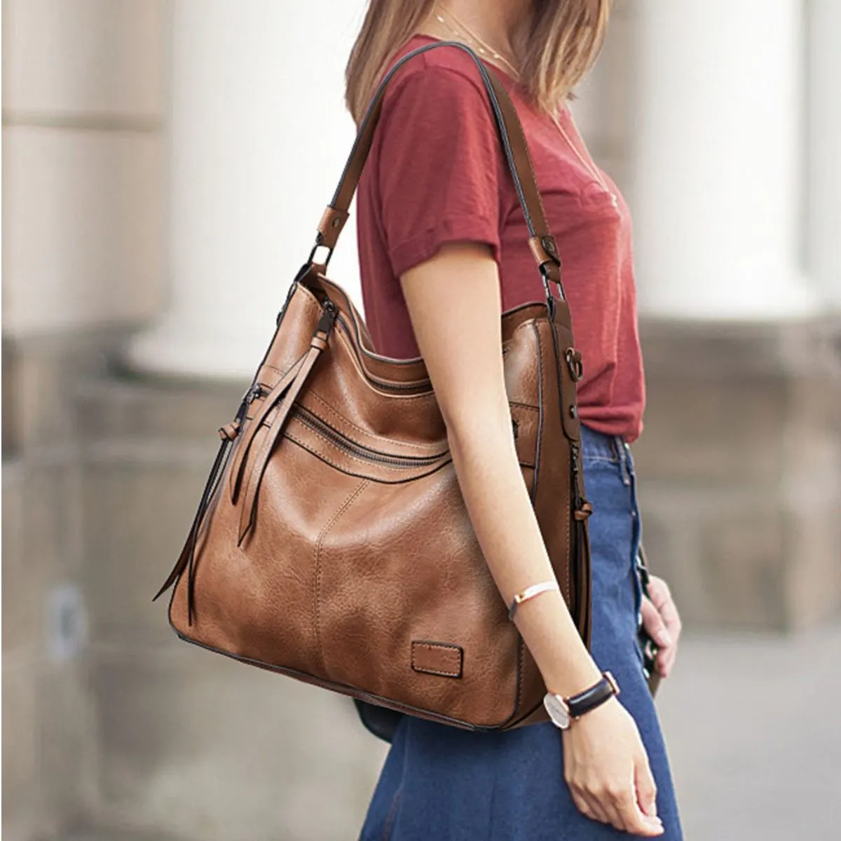 PU Leather Hobo Shoulder Bag