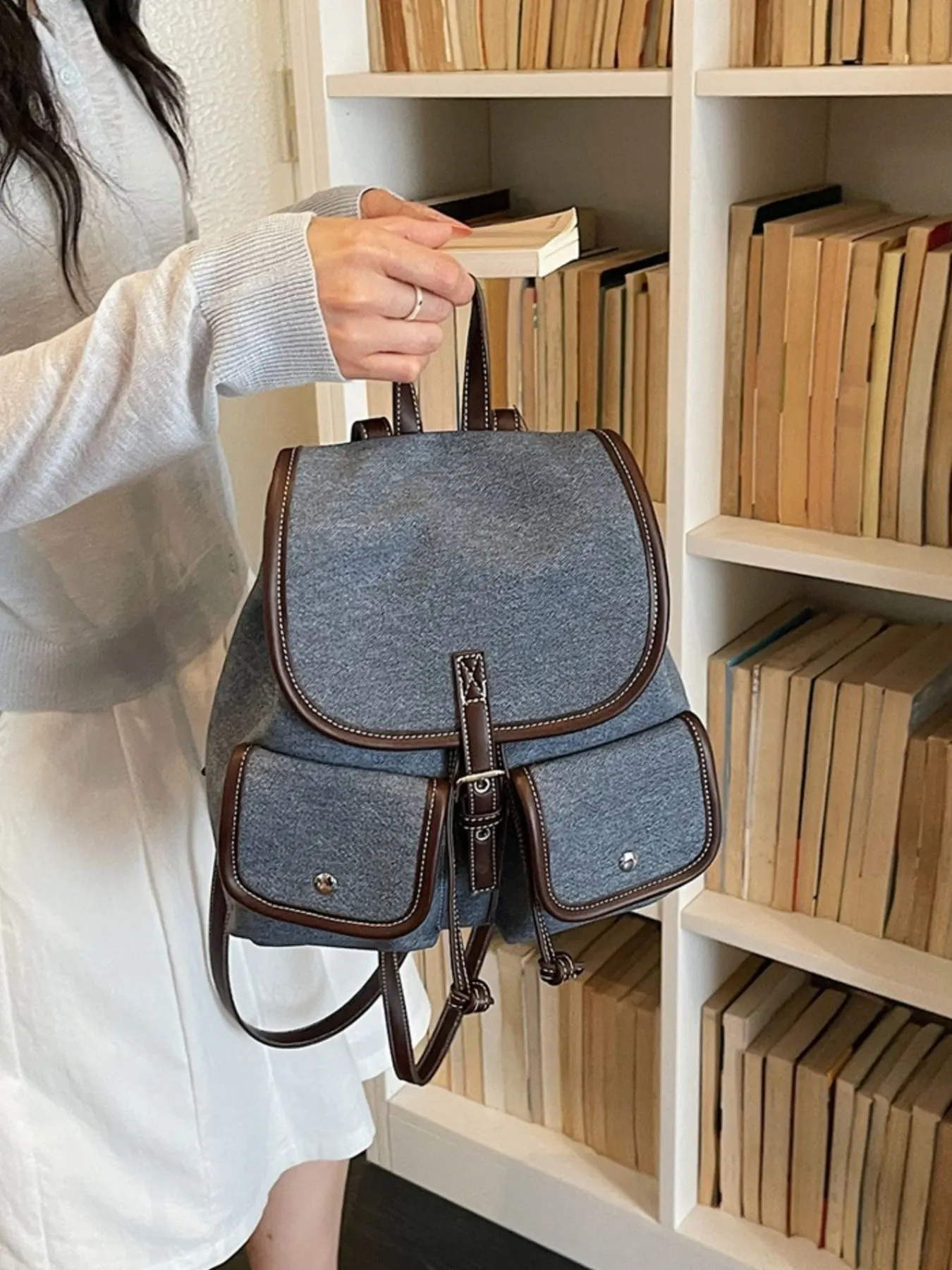 Casual Denim Flap Backpack Bag