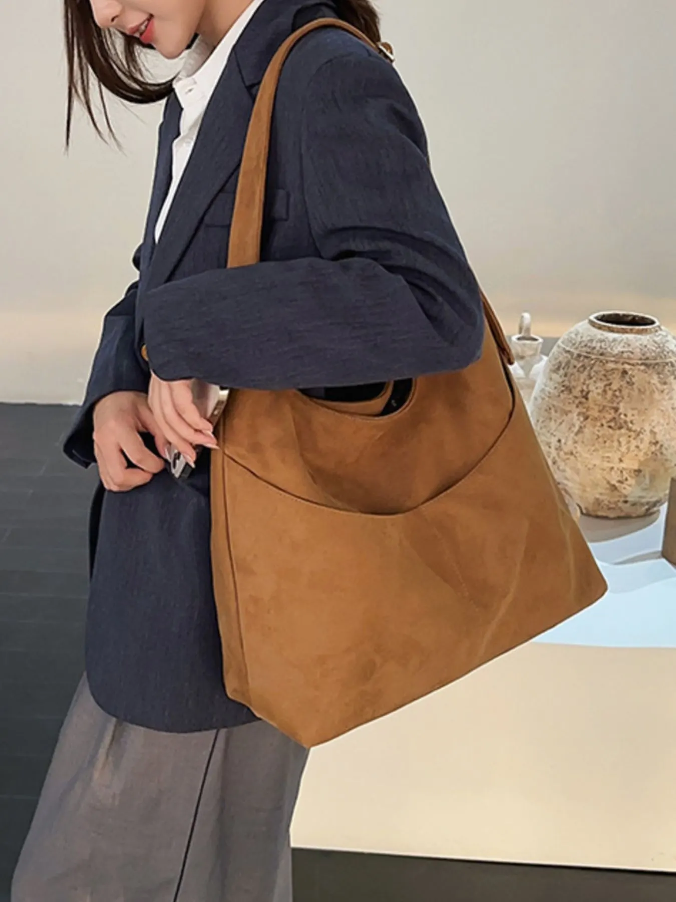 Solid Color Shoulder Bag