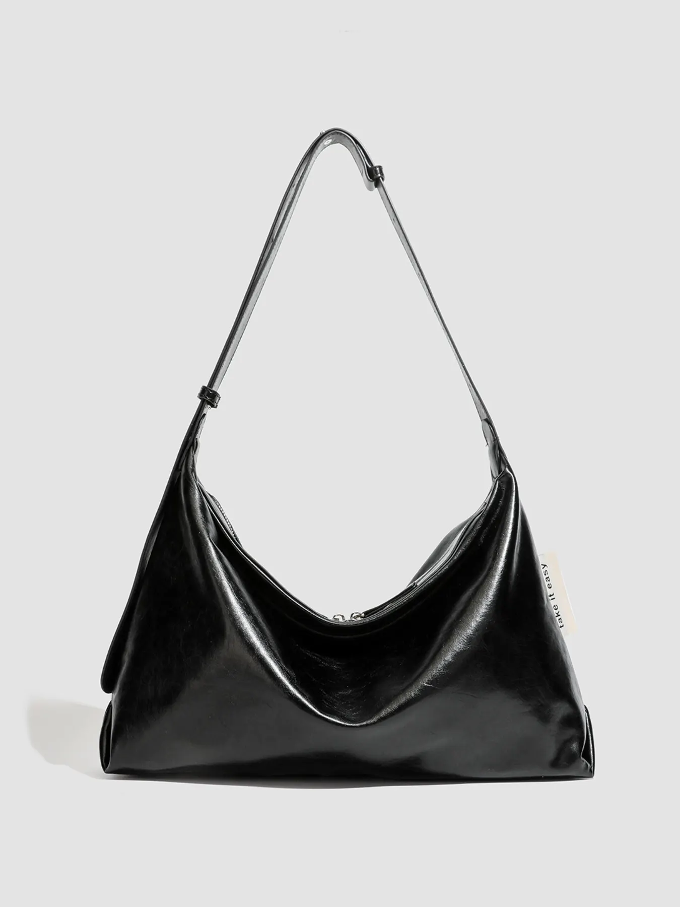 Minimalist Glossy Leather Slouchy Shoulder Bag