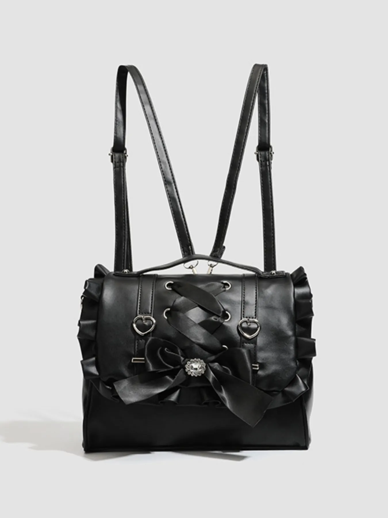 Ruffled Lace Up Bow Backpack Bag
