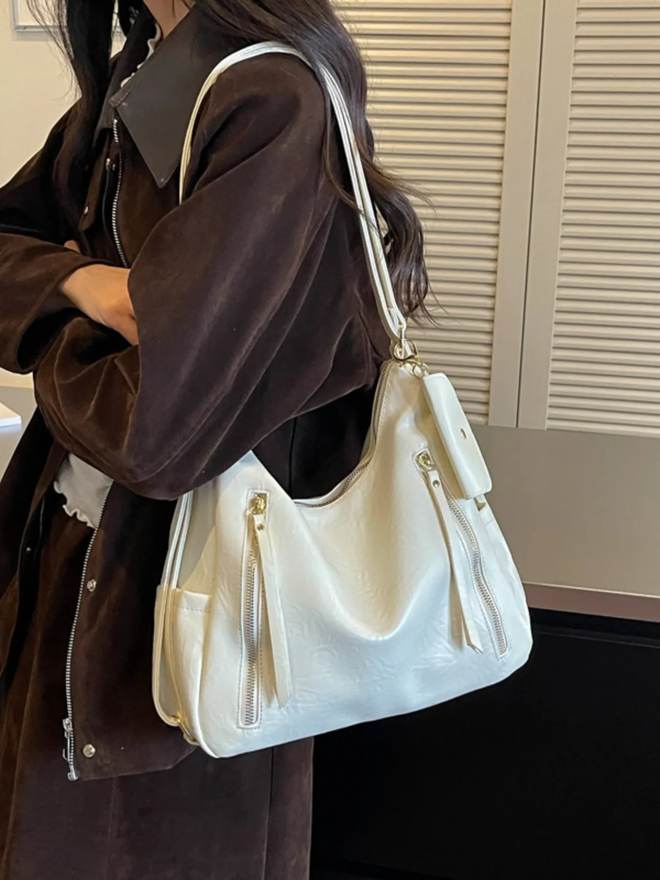 PU Leather Shoulder Bag with Coin Pouch